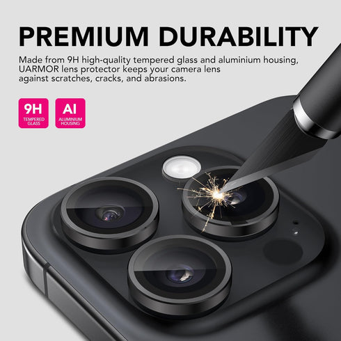 UARMOR Glass HD Clear Screen & Camera Lens Protector for iPhone 15 Pro Max, 9H Tempered Glass with Easy Installation