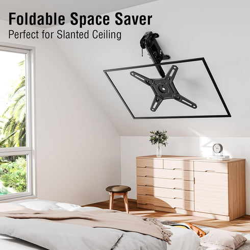 ELIVED Flip Down Ceiling TV Mount for Most 14-40 Inch TVs, Height Adjustable Full Motion Bracket 360° Swivel, Max VESA