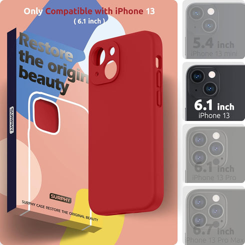 SURPHY Compatible with iPhone 13 Case with Screen Protector, (Camera Protection + Soft Microfiber Lining) Liquid Silicone Phone Case 6.1 inch 2021 (Red)