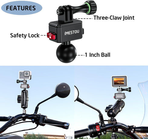 iMESTOU Action Camera Riding Mount with 360° Adjustable 1" Ball Head for GoPro Motion Cameras