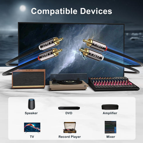 J&D 10 Feet 2 RCA M/M Stereo Audio Cable, Gold-Plated 2RCA Male to Male for Home Theater HDTV Amplifiers Hi-Fi Systems