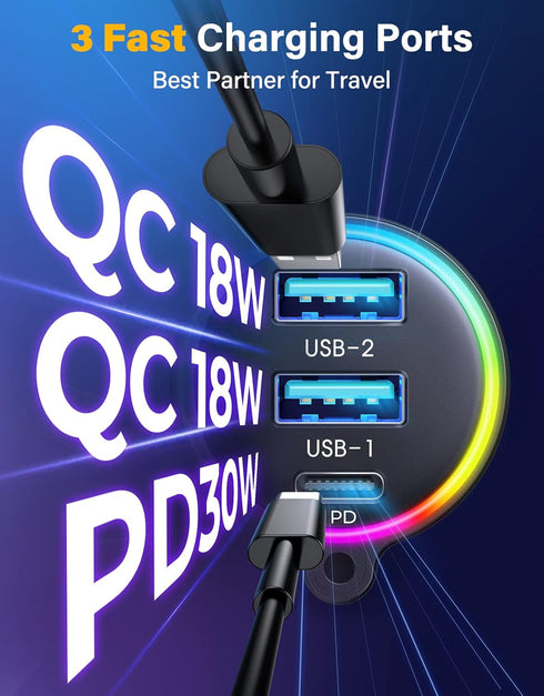 JOYROOM Bluetooth 5.3 FM/AUX Car Adapter, 3 Ports PD&QC 3.0 FM Transmitter for Car, Bass Boost, HD Calling, Enjoy Music