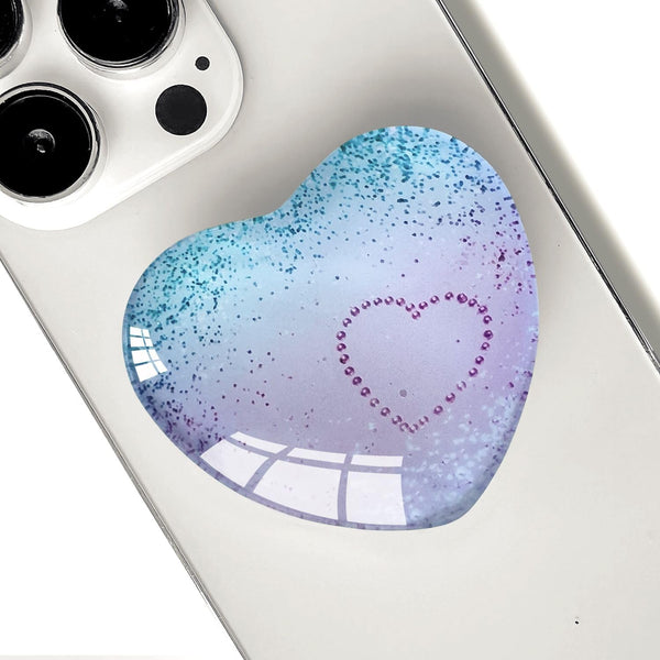 Expanding Heart Glass Mobile Phone Grip Holder for Smartphones, Collapsible Cell Phone Stand (Purple Blue Heart)