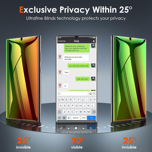 Samsung Galaxy S23 Ultra Privacy Screen Protector by LYWHL - 2 Pack, Anti-Spy, Anti-Blue Light, 6.8” Touch Sensitive