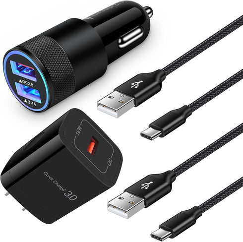 Quick Charge 3.0 Fast Charger Kit for Samsung Galaxy S24 A14 A54 S23 S22 S21, Wall Charger Block + Car Charger Adapter