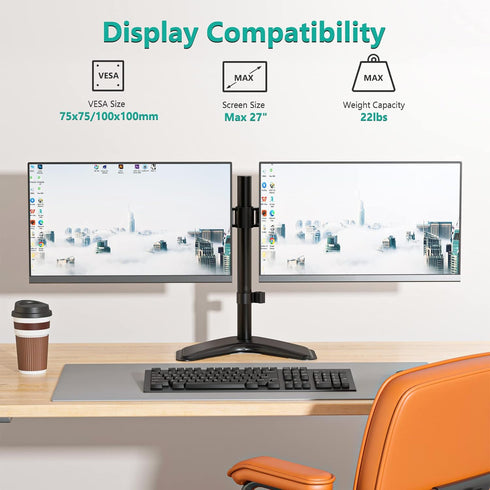 WALI Free Standing Dual LCD Monitor Fully Adjustable Desk Mount, Fits 2 Screens up to 27 inch, 22 lbs Weight Capacity