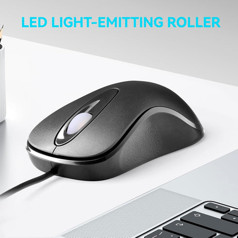 Mofkirg 3-Button 1000 (1) Classic Wired Office Mouse Ergonomic USB Optical DPI Comfortable Durable for Windows Mac