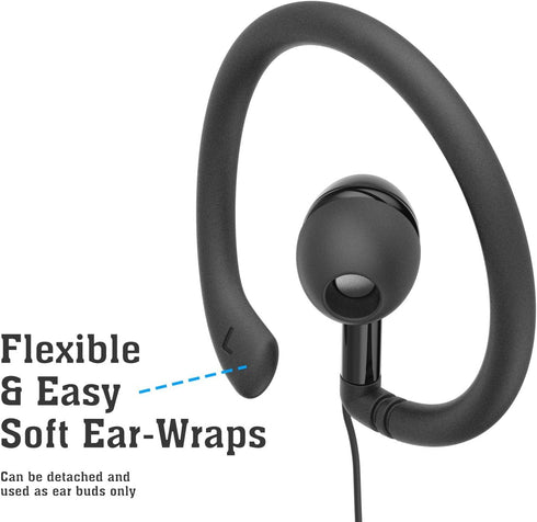 ADIB071SG3B1L Wired In-Ear Earbuds Headphones with Removable Earhooks - Comfort Fit (Black)