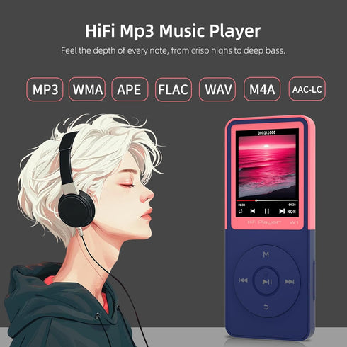 GOPOSOO MP3 Mp3 Artist/Album/Style,FM (Pink,32GB) Player with Bluetooth Portable Bluetooth Music Player,EQ,Breakpoint