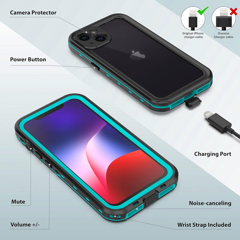 iPhone 13 Case Waterproof Shockproof - Built-in Screen Protector for Rugged Heavy Duty Full Body Protection, Clear Blue