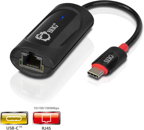 SIIG USB Type C to Gigabit Ethernet Adapter, 10/100/1000 Mbps LAN Adapter for Windows and Mac Systems, Thunderbolt 3