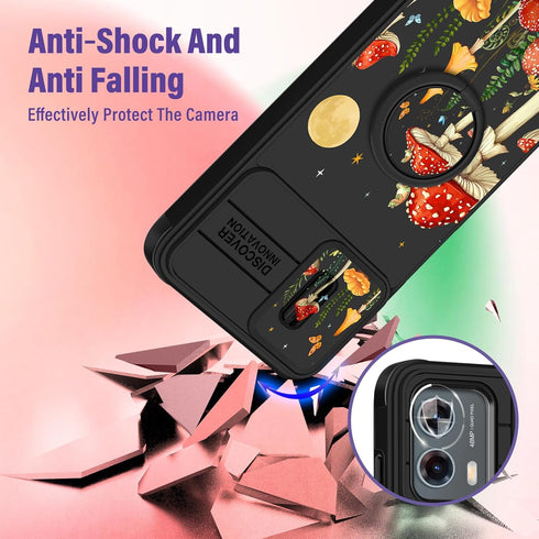 2in1 Cute Girls Phone Cover for Motorola Moto G 5G 2023, Unique Mushroom Design with Camera Cover and Ring Stand