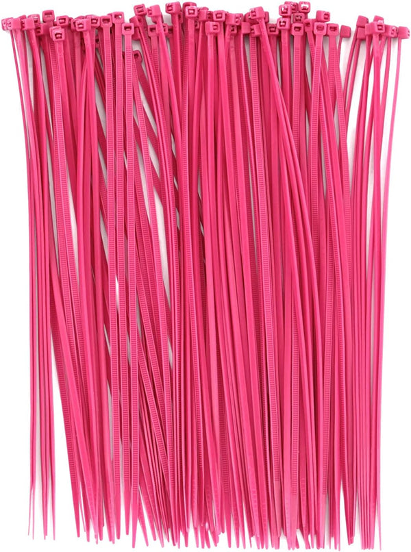 BOROLA Colorful Cable Zip Ties, 100 Packs Self Locking Wire Ties for Home, Office, Garage (Pink, 8 Inch)