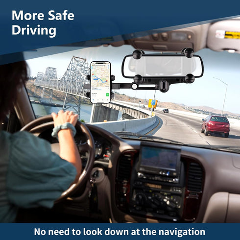 360° Rotating Rearview Mirror Phone Holder, Universal Phone Mount for Car, Compatible with All Smartphones