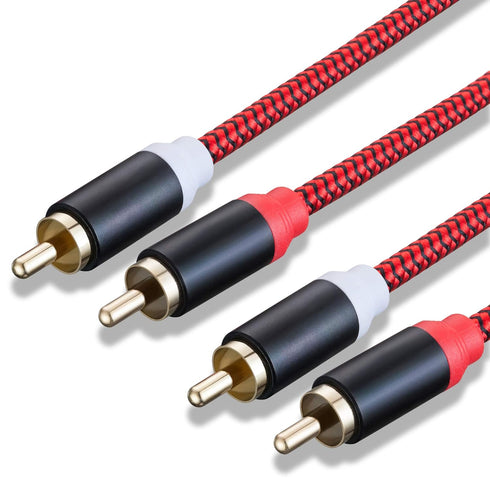 RCA Cable 15Ft, 2RCA Male to 2-RCA Male Audio Stereo Subwoofer Cable, Nylon-Braided for Home Theater, 15Ft/5M