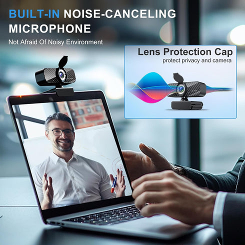 ILAOLIU 1080P Webcam Full HD with Built-in Microphone and Rotatable Tripod, Carbon Fiber Board and Privacy Cover, Auto