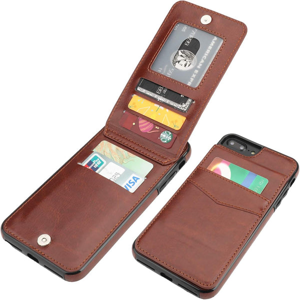 KIHUWEY iPhone 7/8 Plus Case Wallet, Premium Leather with Credit Card Holder, Heavy Duty Protective Cover (Brown)
