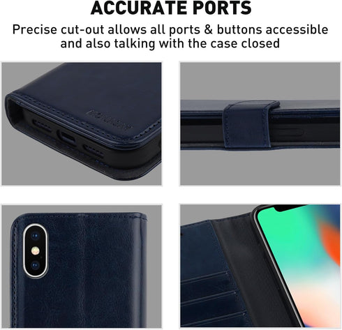 MONASAY Wallet Case for iPhone X/iPhone Xs, 5.8-inch, RFID Blocking Flip Folio Leather Cover with Credit Card Holder