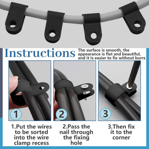 Glarks 120Pcs 1/2 Inch Black Nylon R-Type Cable Clip Wire Clamp with 120Pcs Screws for Wire, Cable, Conduit