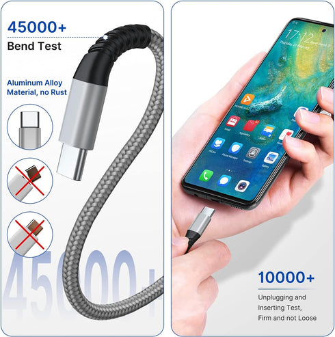 3-Pack USB C Cable 6FT 3A Fast Charging Nylon Charger for Samsung Galaxy S24 S23 S22 S21 S20 A11 A12 A13 A14 A15, LG,