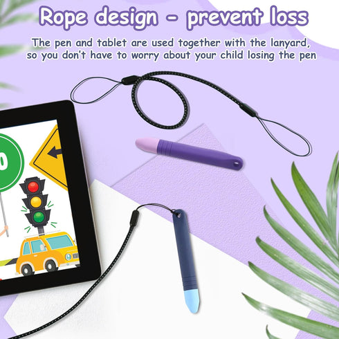 2pcs Kids Stylus Pens with Lanyards, Anti-Slip Rubber Writing, Compatible with iPad Android All Touch Screen Devices
