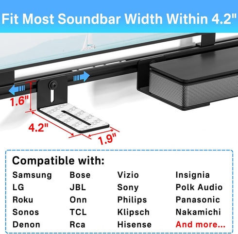 Sound Bar Mounts Under TV for Samsung, Vizio, LG, Bose and More Soundbar Mount- Adjustable Soundbar Mounting Bracket Under TV or Above TV Sound Bar Mount Hold Up to 35 Lbs