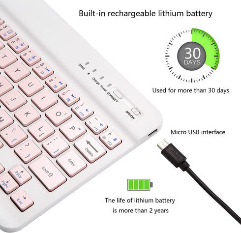 Ultra-Slim Bluetooth Keyboard, Portable Mini Wireless Rechargeable for Apple iPad, iPhone, Samsung Tablet, Smartphone,