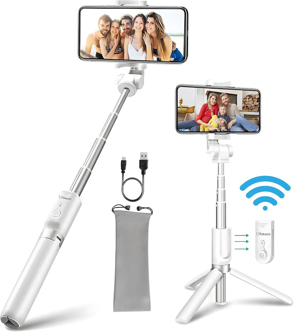 Selfie Stick Tripod with Wireless Remote - Extendable Adjustable Stand for Apple iPhone, Samsung Galaxy