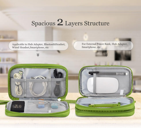 Electronic Organizer Travel Cable Accessories Bag for Power Bank, Charging Cords, Mouse, USB Cable, Earphones - Green