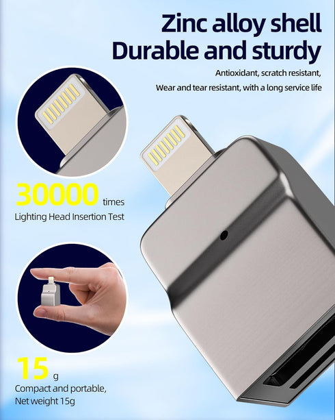Lightning to USB TF Adapter Micro SD Card Reader for iPhone 14 13, Apple MFI Certified Dongle for Samsung OTG