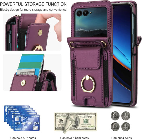 Asuwish 50 2024/Razr 2024 Plus2024 Phone Case for Motorola Moto Razr Ultra/Razr+ Plus Wallet Cover with Ring Crossbody
