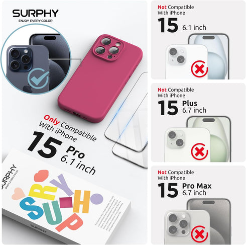 SURPHY Designed for iPhone 15 Pro Case Compatible with MagSafe (6.1 inch 2023), with 2 Pack Screen Protector, Liquid Silicone Phone Case (Camera Protective + Soft Microfiber Lining), Hibiscus