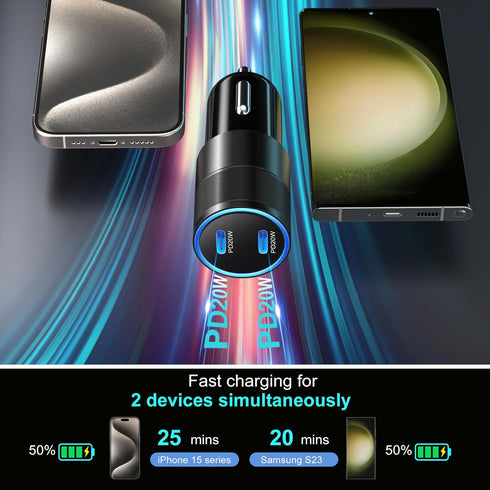 Bangfun 40W USB C Car Charger, 2 Pack Dual 12V USB C Port Car Charger Cigarette Lighter Adapter PD 3.0 Fast Charge Type