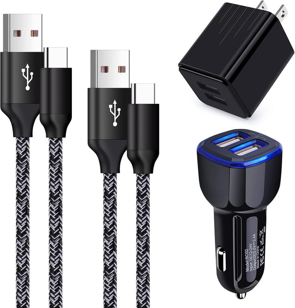 Fast Charger USB Wall Plug & Car Adapter for Samsung Galaxy S24 S23 S22+ S22 Ultra, with 3FT & 6FT Type C Cable.