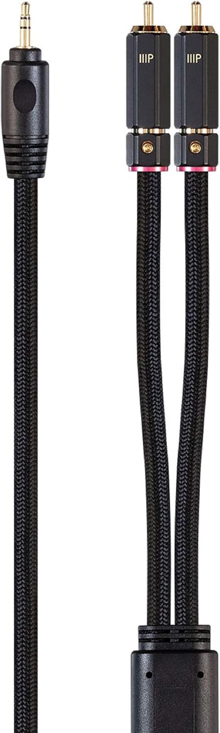 Monoprice 3.5mm to 2-Male RCA Adapter Cable - 3 Feet, Black, Gold Plated Connectors, Double Shielded