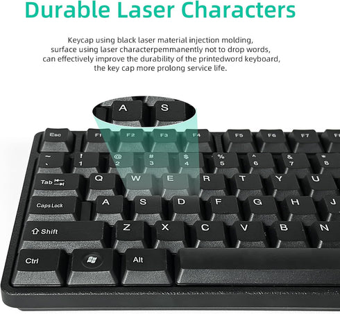 YORUNOHOSHI PS2 104 Wired Keys Computer Keyboard with Stands,Waterproof - US Layout Compatible for Windows, PC, Laptop
