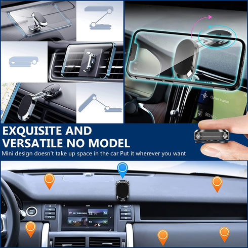 2 Pack Alloy Folding Magnetic Car Phone Holder, 360° Rotation Magnetic Cell Phone Holder for Car, Super Strong Magnet