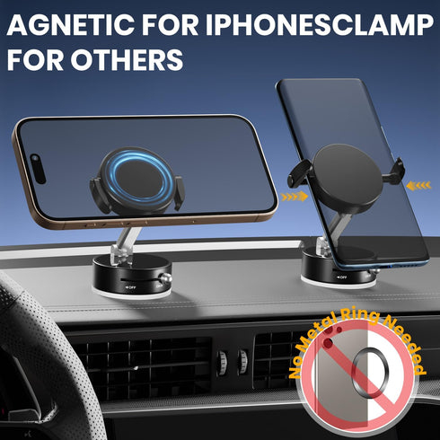 TREEFIA 360 Upgraded Adjustable Vacuum Magnetic Phone Holder, Vacuum Suction Magnetic Phone Mount with Clamp Foldable