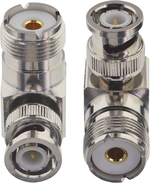 Boobrie L Shape UHF to BNC Connector, BNC Male to UHF Female Right Angle Coax Adapter for CB Ham Radio (2-Pack)