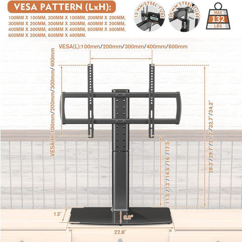Universal Swivel TV Stand/Base for 40 to 86 inch TVs, 110 Degree Swivel, 5 Level Height Adjustable