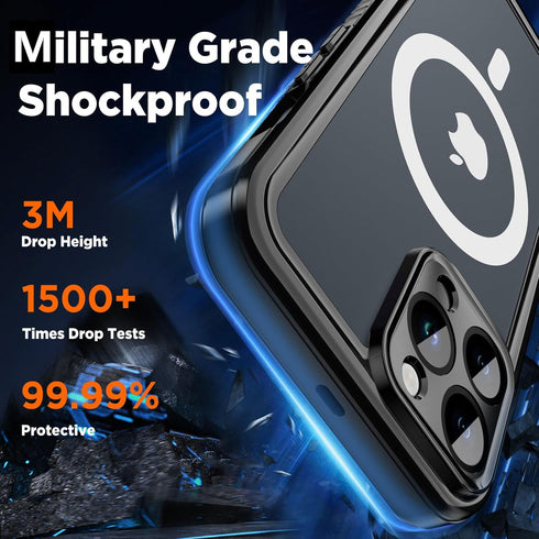 Waterproof Magnetic Case for iPhone 15 Pro Max 6.7 Inch, Built-in Screen Protector, Shockproof Dustproof Heavy Duty
