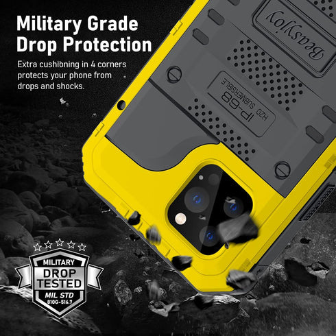 Beasyjoy Waterproof Case for iPhone 12 Pro Max, Heavy Duty Metal Case with Built-in Screen Protector, 6.7 Inch (Yellow)