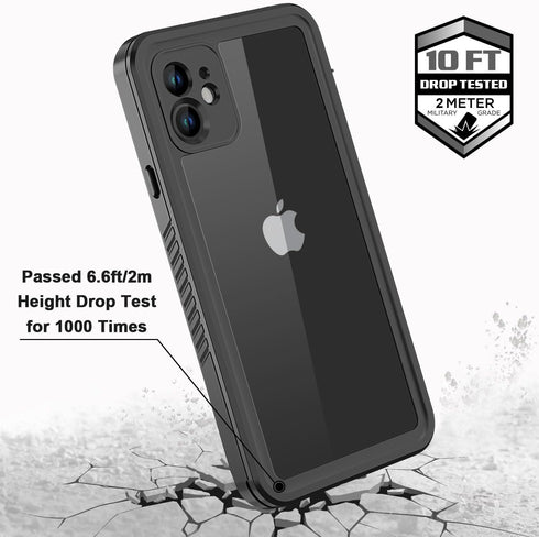 iPhone 11 Waterproof Case with Screen Protector, Full Body Shockproof Dustproof Heavy Duty IP68 Case (Black)