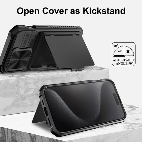 iPhone 15 Pro Case Wallet, Black - Rugged Shockproof, Military Grade Drop Protection, Card Holder (4-5 Cards),