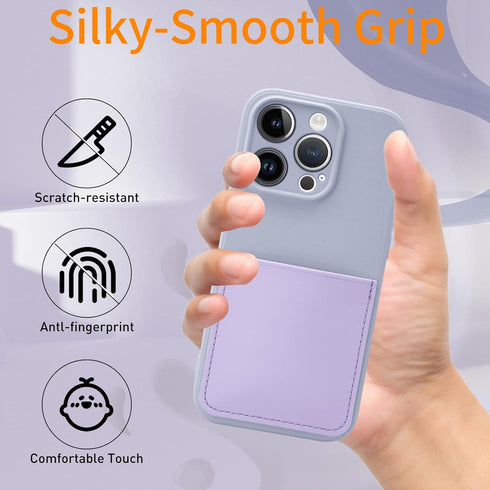 Silicone Wallet Phone Case for iPhone 15 Pro 6.1 Inch with Credit Card Holder Pocket, Full-Body Bumper Protection