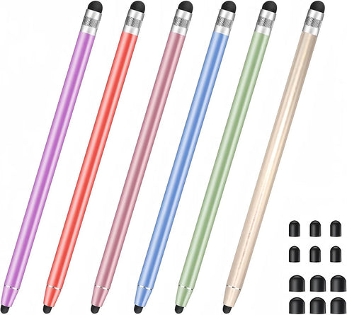 6 Pack Stylus Pen for Touchscreen, Smozer 2 in 1 High Sensitivity Capacitive Stylus for iPad, iPhone, Android (Fine Tip)