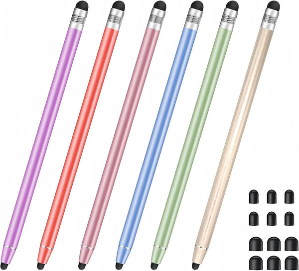 6 Pack Stylus Pen for Touchscreen, Smozer 2 in 1 High Sensitivity Capacitive Stylus for iPad, iPhone, Android (Fine Tip)