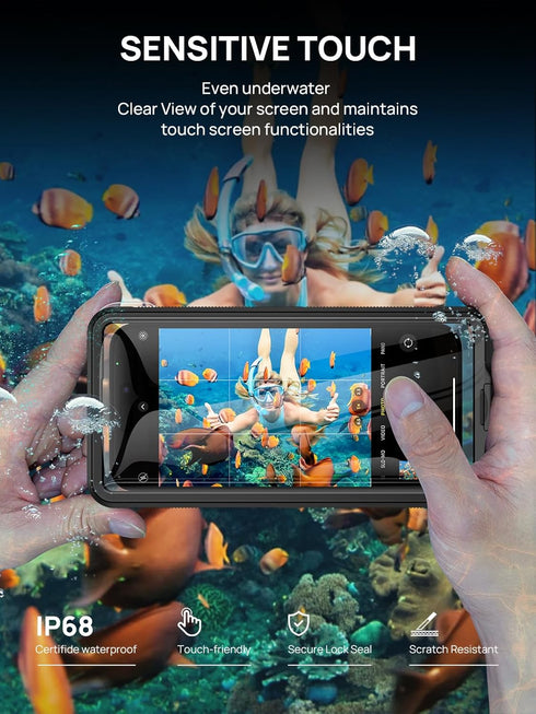 Lanhiem Snorkeling Underwater Phone Case, IP68 Professional Universal Waterproof Outdoor Video Photo Case with Lanyard,