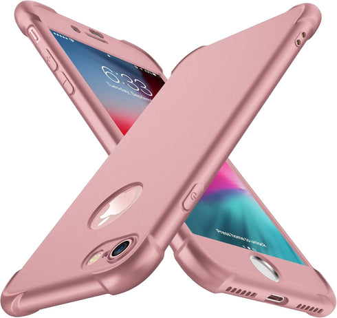 ORETECH Compatible iPhone 7/8 Case with 2 Pack HD Screen Protector, 360° Full-Body Silicone Soft TPU Hard PC Protective