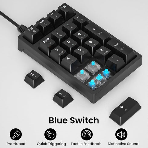 Gurjot 21 Number Pad, Mechanical USB Wired Numeric Keypad with Color Backlit Key Numpad for Laptop Desktop Computer PC